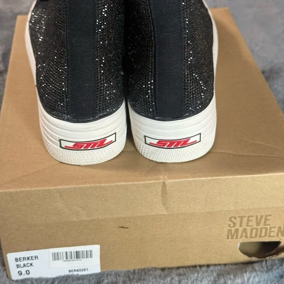 Steve Madden Black Glitter High-Top Sneakers with White Sole - Picture 4 of 8